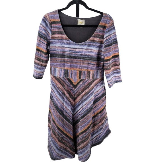 Anthropologie Maeve Dress Knit Chevron Fit and Flare Pockets Stripe Womens Large - Picture 5 of 10